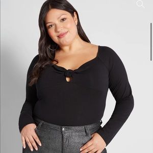 NWT Size Small ModCloth Black Tie Front Long Sleeve Bodysuit